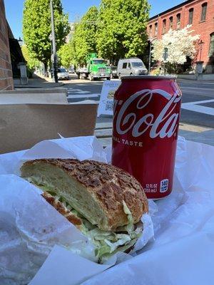 BBQ pulled chicken sandwich, and a Coca Cola.