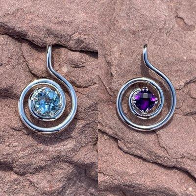 Sterling Silver Spiral of Life Handmade Gemstone Pendants.