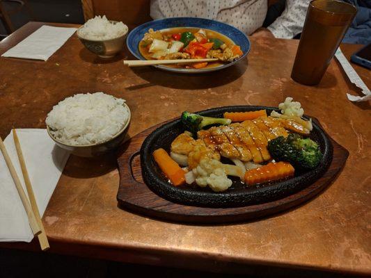 Chicken teriyaki and and tempura with veg