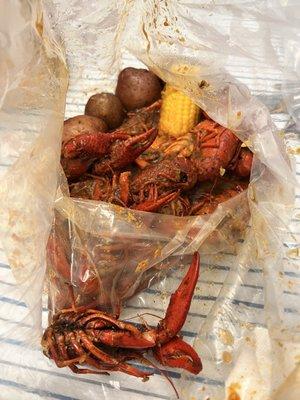 2lb crawfish and corn with potatoes  Original "Cajun" cause  Ps. It doesn't taste Cajun