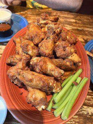 Dry rub wings with the hot sauce on the side