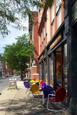 Channel your inner Skittle on these rainbow colored seats.