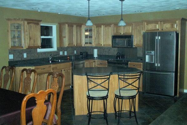 New Kitchen with granite countertops, can lighting and island