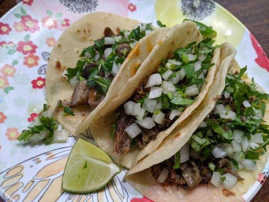 Tacos! So good. Barbacoa, fajita and lengua