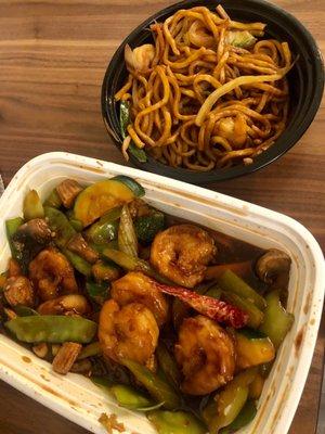 Szechuan shrimp and shrimp lo mein