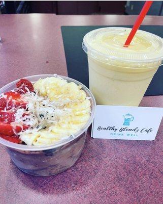 Açaí bowl and mango smoothie