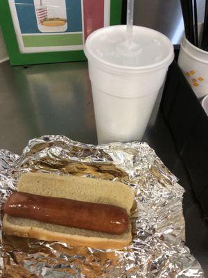 Large hotdog and a sprite $5.00 for the combo. Hotdog alone $3.00