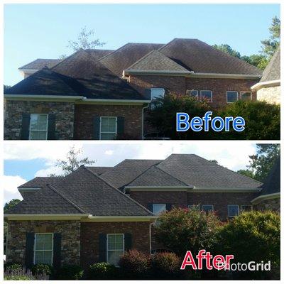 Roof Cleaning to remove black streaks from a roof in Peachtree City, GA