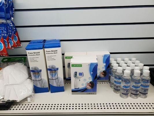 Available! All you need to ptotect yourselves!KN95 Masks, face shields, hand sanitizers, Thermometer! Come in or call us!