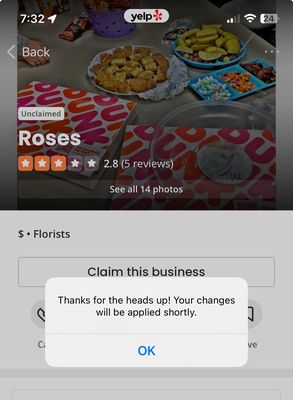 Roses Discount Store edits submitted to Yelp admin 3/25/24