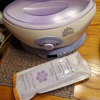 Here's My Hand Therapy Parrafin Wax Machine. It takes 3 blocks of wax, bought @$9.99 each from this Sally Supply.  2/21/2023