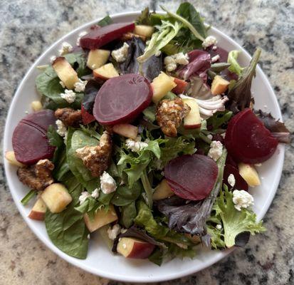 Beet Salad with Walnuts, Feta Cheese, Apples and Raspberry Walnut Vinaigrette