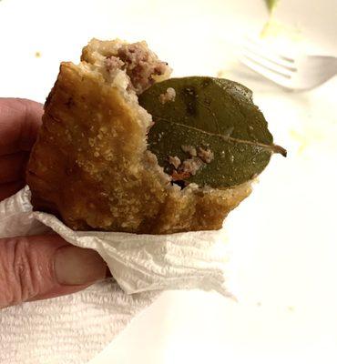 Big sage leaf inside the Beef Empanada