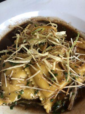 Butternut squash ravioli with balsamic Very good .