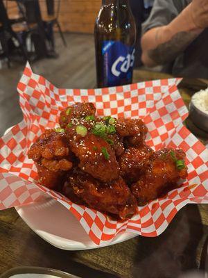 Spicy fried chicken with cold beer!  Yummm