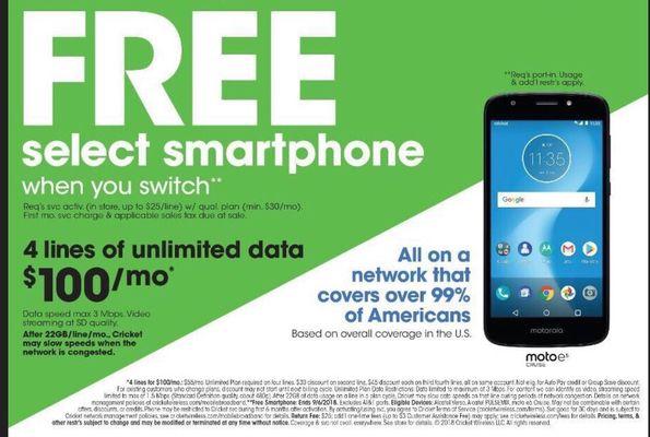 Provider To Cricket (AT&T excluded). Plus I 4 Lines of Unlimited Data for $100 a Month including Taxes.