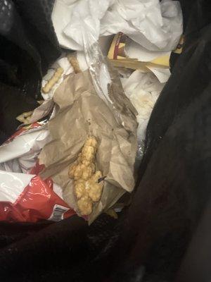 Cold food my son threw in trash.