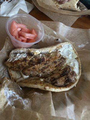 Chicken Gyros Chicken Sandwich -tomatoes on the side