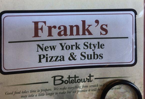 Frank's menu