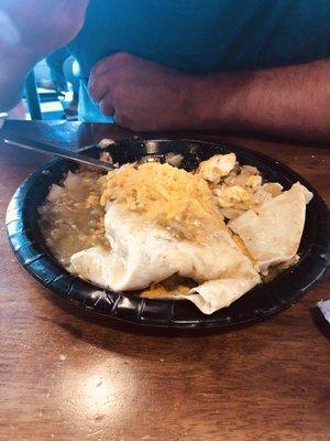 Breakfast burrito with green sauce