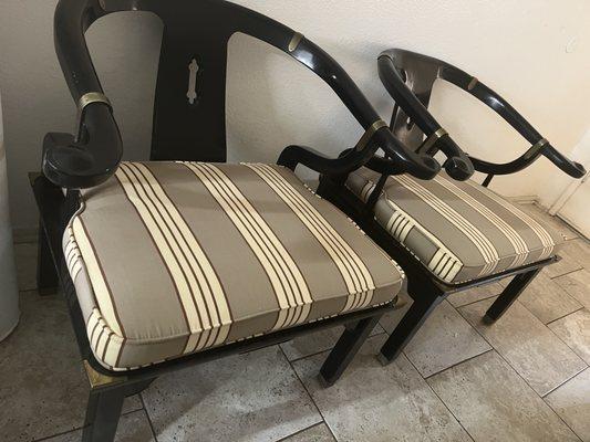 Pair of vintage century chairs upholstered with new material.