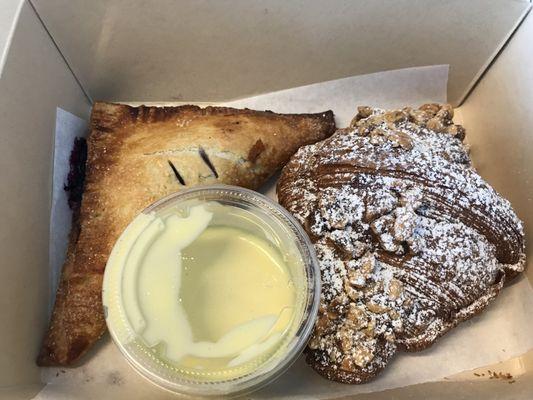 Blueberry Hand Pie ($4.25) & Twice-Baked Hazelnut Croissant ($5.25)