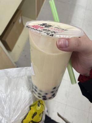 Banana milk tea from pure love bubble tea