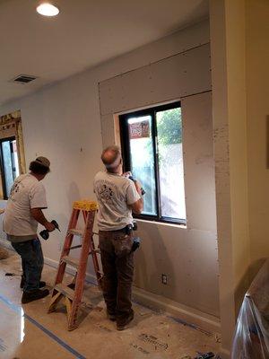 Here the windows are installed and David and his crew are installing new sheetrock