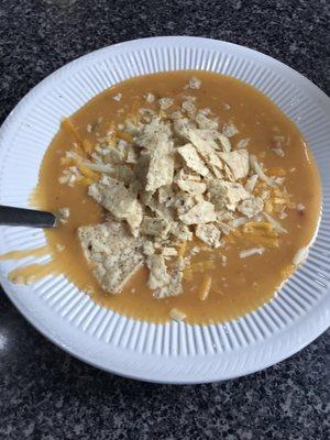 Creamy chicken-tortilla soup. Awesome!