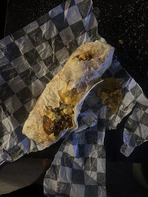 Here's a bfast burrito not wrapped in foil just paper stuck to it and not tasty.