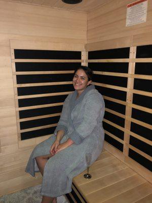 Sauna before our massage facial and vichey shower