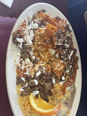 Chilaquiles with carne asada