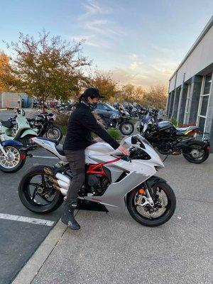 Sitting on the bike for the first time.