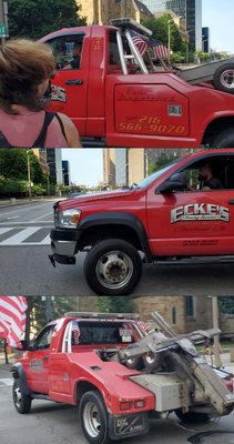 This tow truck driver tried to plow through a group of peaceful protestors today downtown.