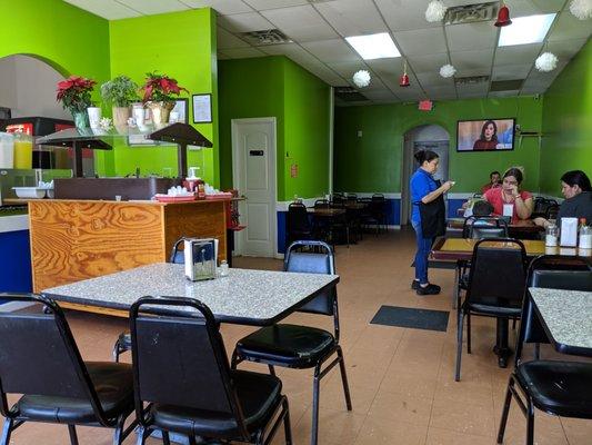 Inside. Dining room. Salsa bar.