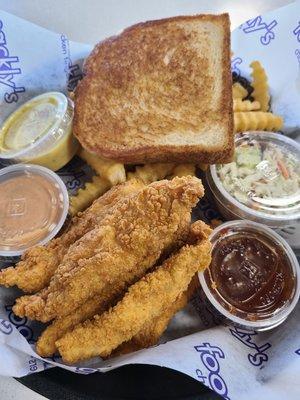 Bigger Box - 7 tenders, fries, slaw, toast and 3 sauces of your choice.