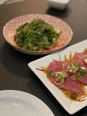 Tuna carpaccio and seaweed salad