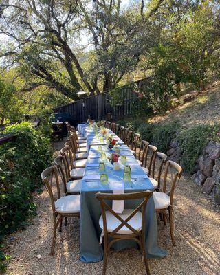 Xback chairs, hobnail vintage glasses and linen from Heirloom Events looked amazing at our event.