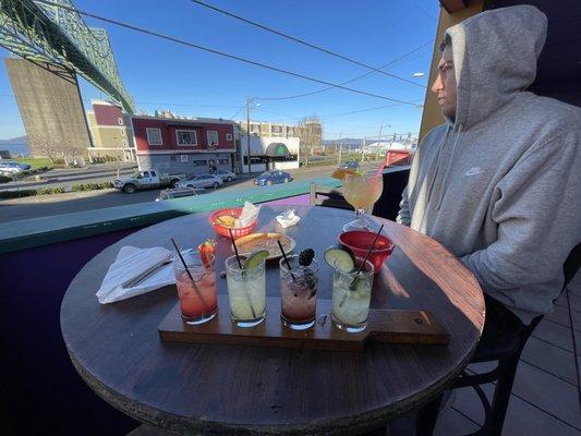 Patio seating and margarita sampler