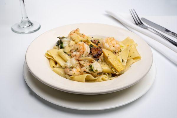 Pappardella with shrimp