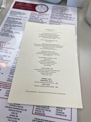 Menu at the bar