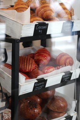 Viennoiseries on display: croissants and brioche