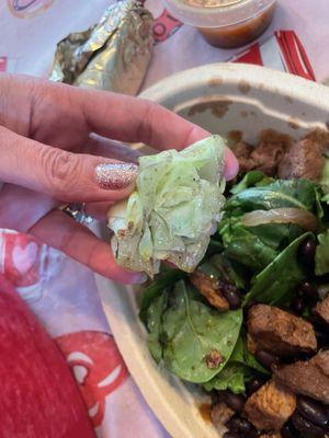 This is trash- they put the base of the romaine lettuce in my bowl