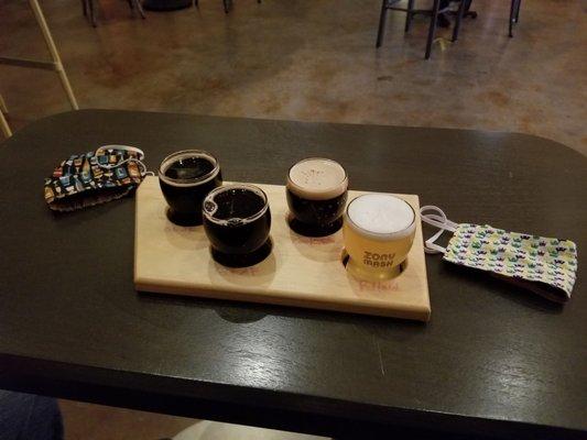 Luxury flight of stouts and an IPA.