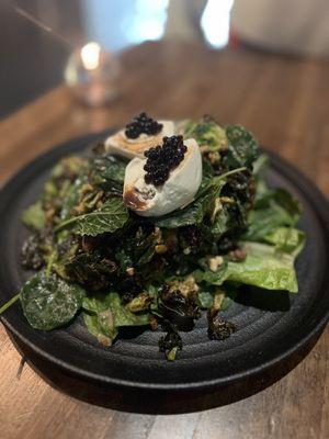 burrata and black kale salad