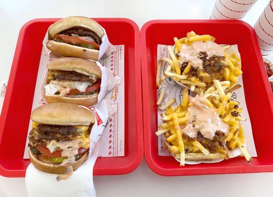 Animal Style: Double-Double, Cheeseburger, Hamburger and French Fries