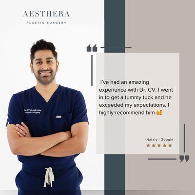 Patient review after tummy tuck (abdominoplasty) by Dr. CV at Aesthera Plastic Surgery