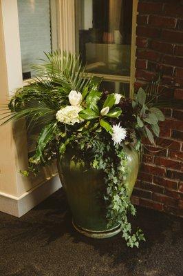 LaVassar Florists filled out existing planters to turn them into beautiful displays welcoming my wedding guests