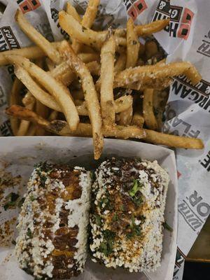 Mexican Street Corn and Garlic Parmesan French fries