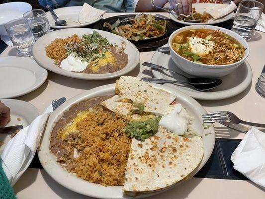 Quesadilla, fajitas and tortilla soup